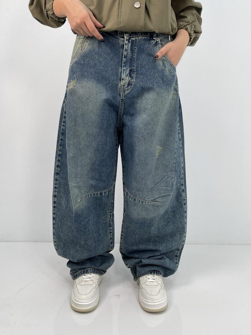 شلوار جین زنانه بالونی آبی با تینت سبز