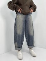 شلوار جین زنانه بالونی آبی با سنگشور خاص