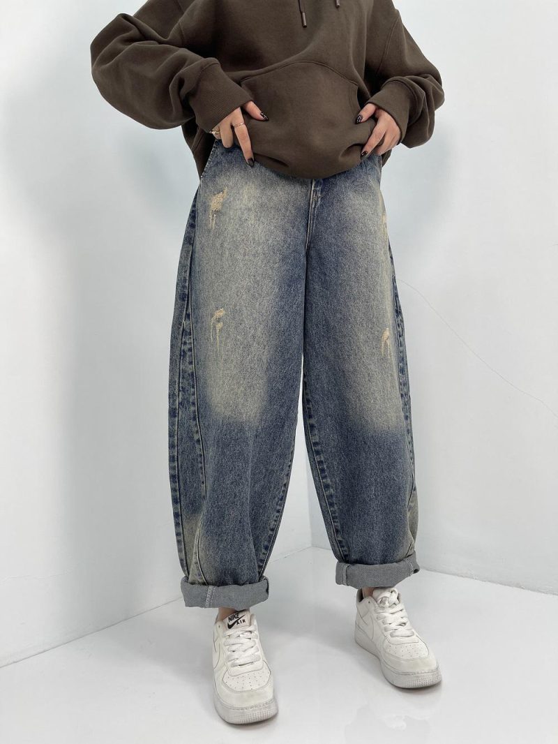 شلوار جین زنانه بالونی آبی با سنگشور خاص
