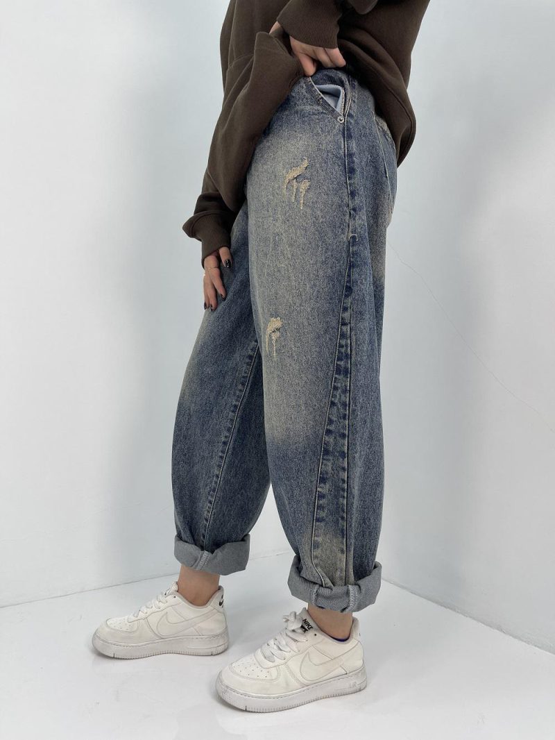 شلوار جین زنانه بالونی آبی با سنگشور خاص