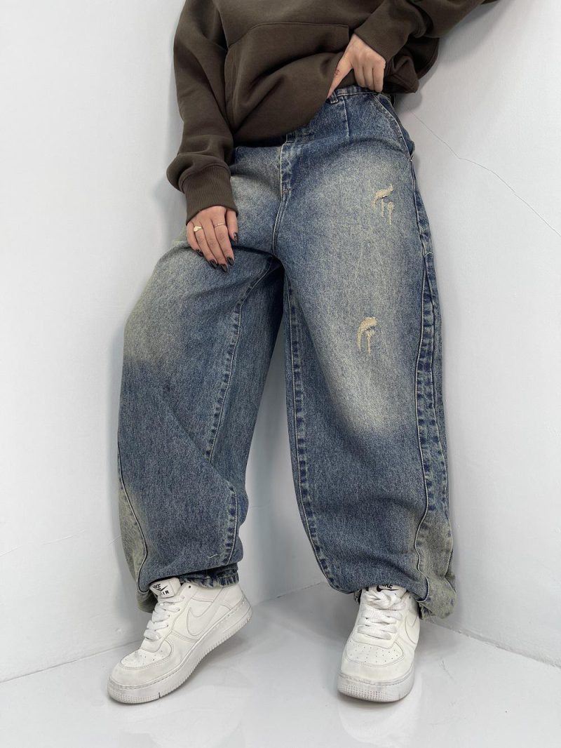 شلوار جین زنانه بالونی آبی با سنگشور خاص