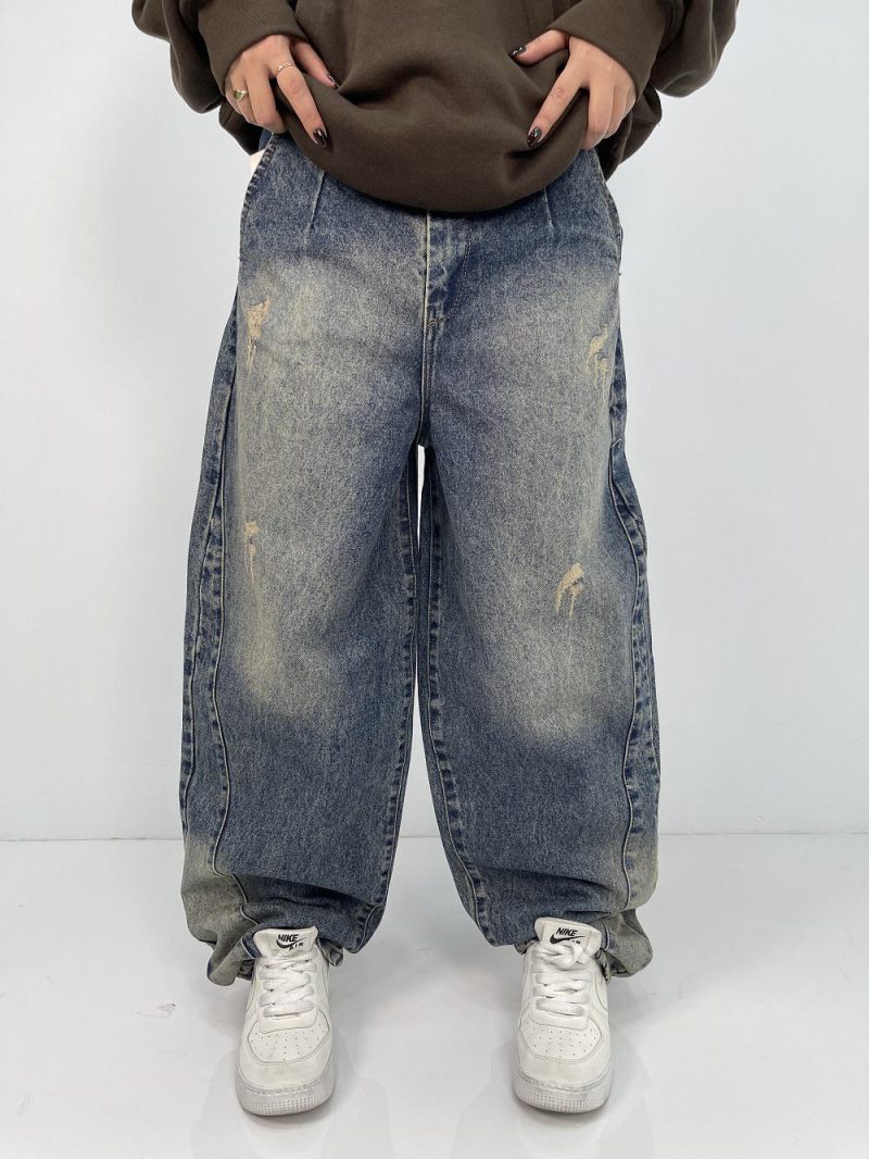 شلوار جین زنانه بالونی آبی با سنگشور خاص