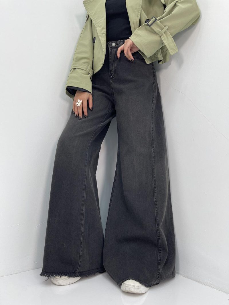 شلوار جین زنانه شافل زغالی سایز بزگ