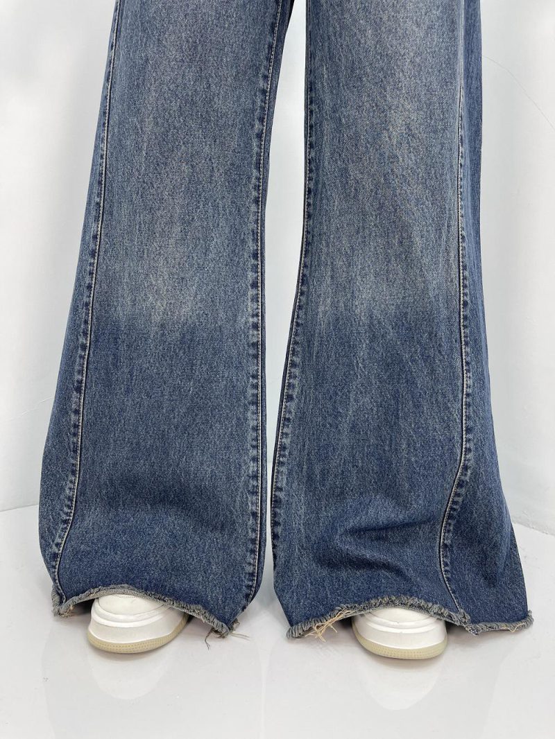 شلوار جین زنانه شافل آبی سنگشور سایز بزرگ