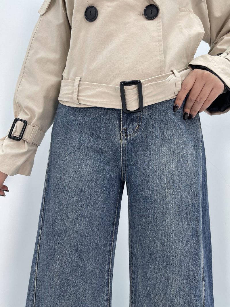 شلوار جین زنانه شافل آبی سنگشور سایز بزرگ