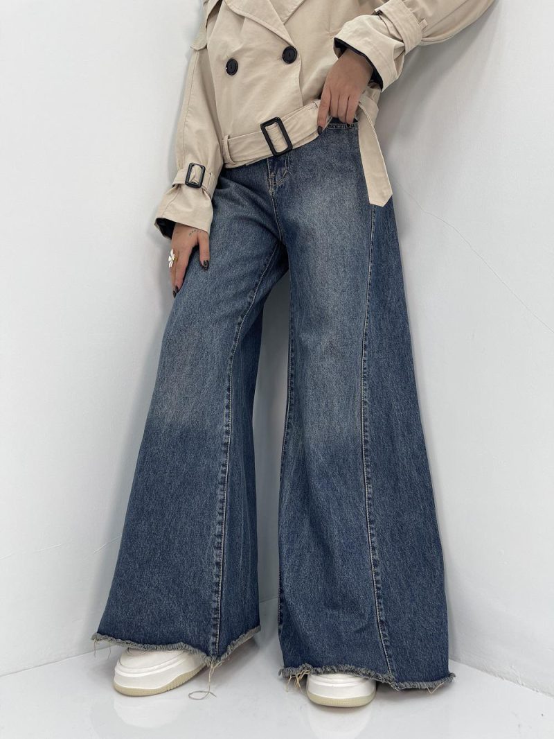 شلوار جین زنانه شافل آبی سنگشور سایز بزرگ