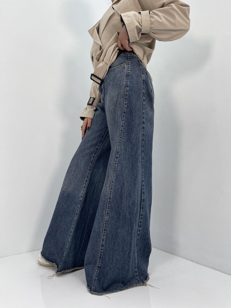 شلوار جین زنانه شافل آبی سنگشور سایز بزرگ