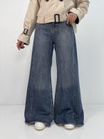 شلوار جین زنانه شافل آبی سنگشور سایز بزرگ