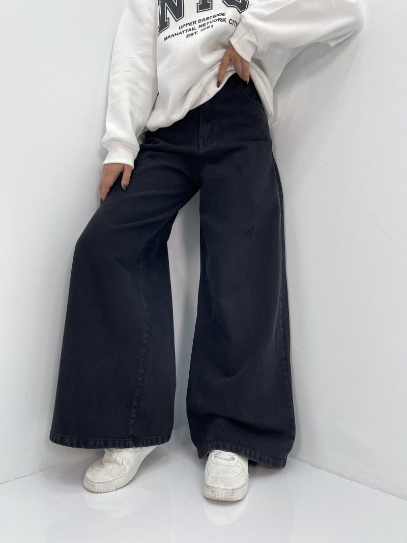 شلوار جین زنانه زغالی سوپر بگ