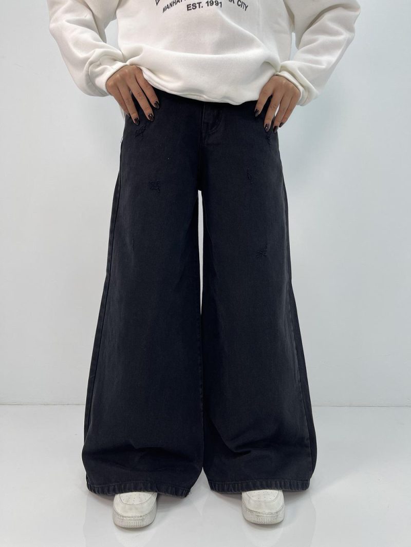 شلوار جین زنانه زغالی سوپر بگ