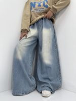 شلوار جین زنانه سوپر بگ کمر کش آبی یخی