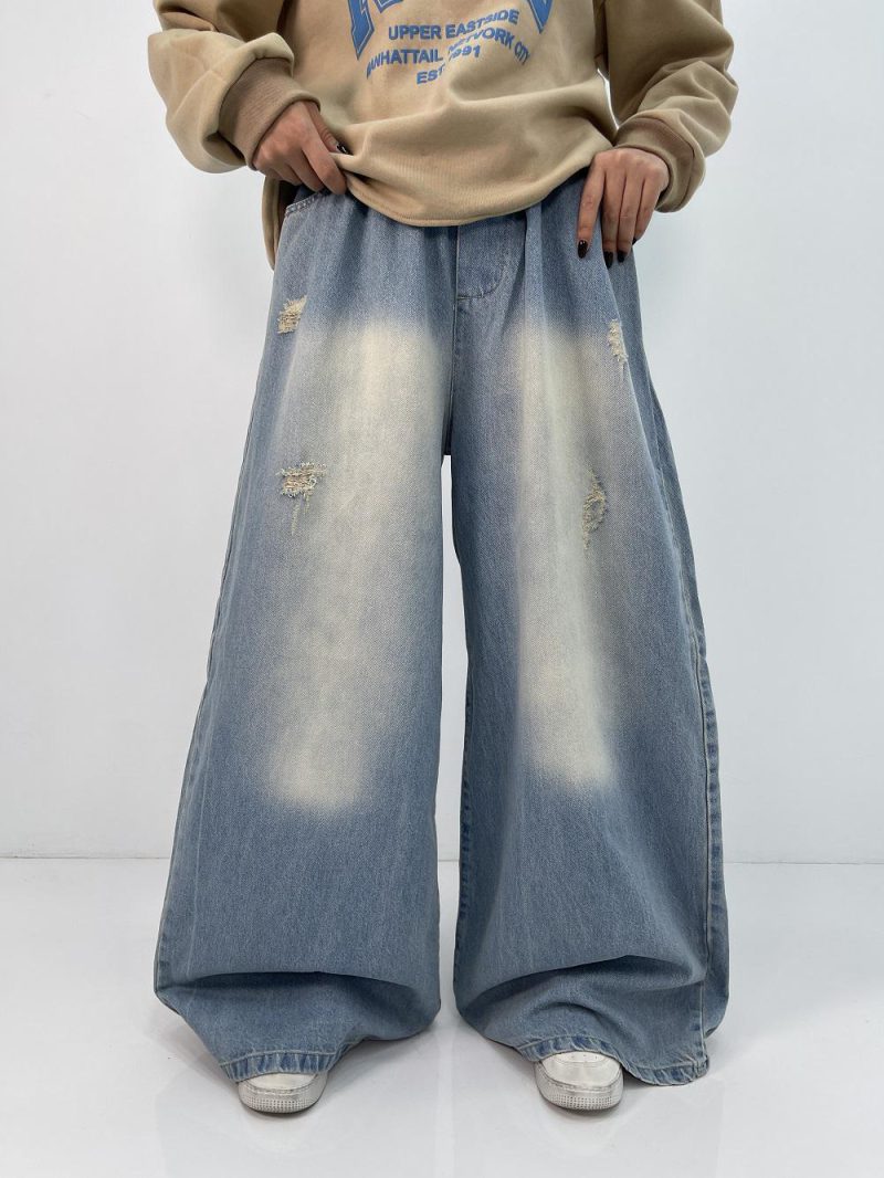 شلوار جین زنانه سوپر بگ کمر کش آبی یخی