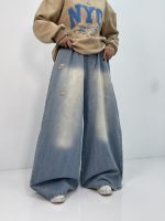 شلوار جین زنانه سوپر بگ کمر کش آبی یخی