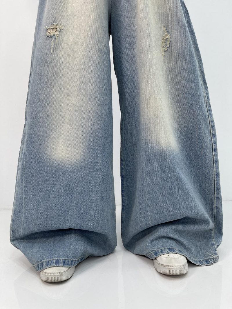 شلوار جین زنانه سوپر بگ کمر کش آبی یخی