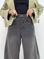 شلوار جین زنانه شافل زغالی سایز بزرگ