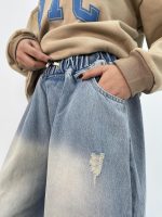 شلوار جین زنانه سوپر بگ کمر کش آبی یخی