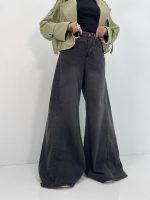 شلوار جین زنانه شافل زغالی سایز بزرگ