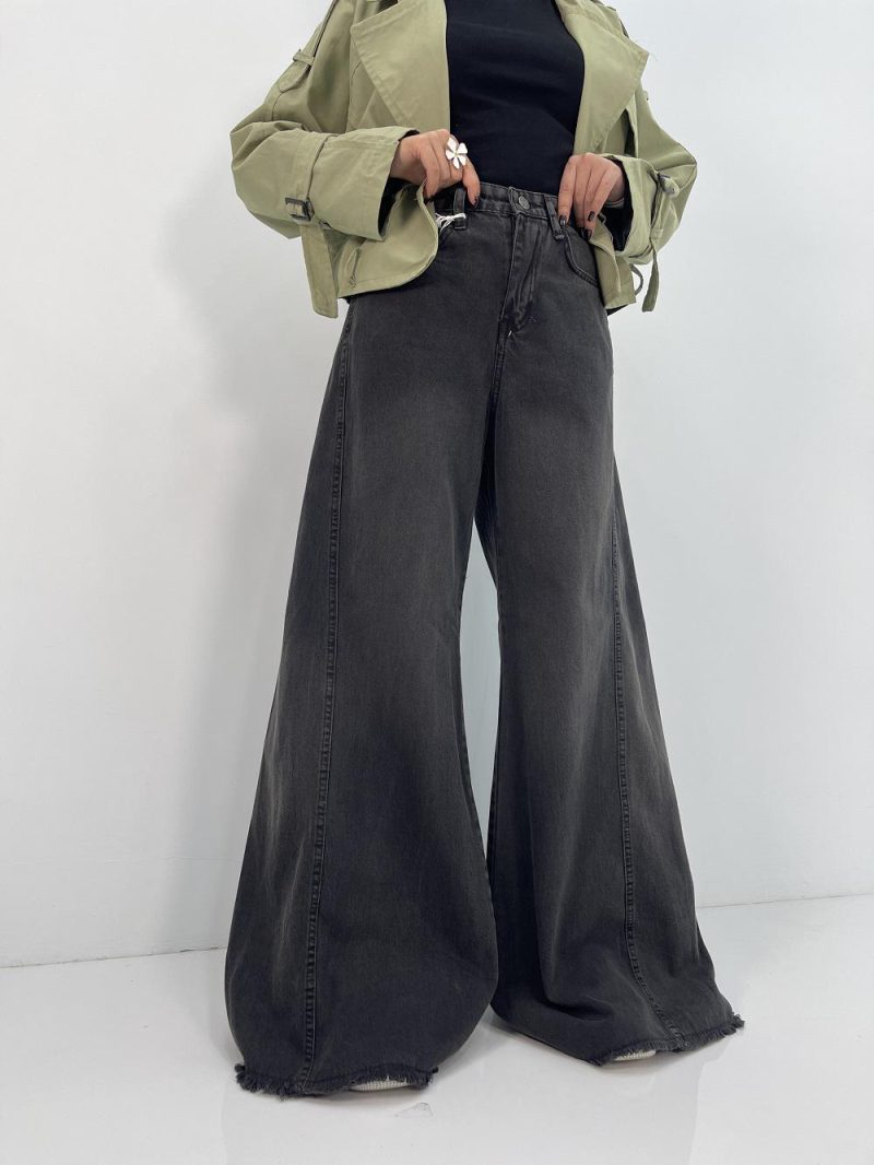 شلوار جین زنانه شافل زغالی سایز بزرگ