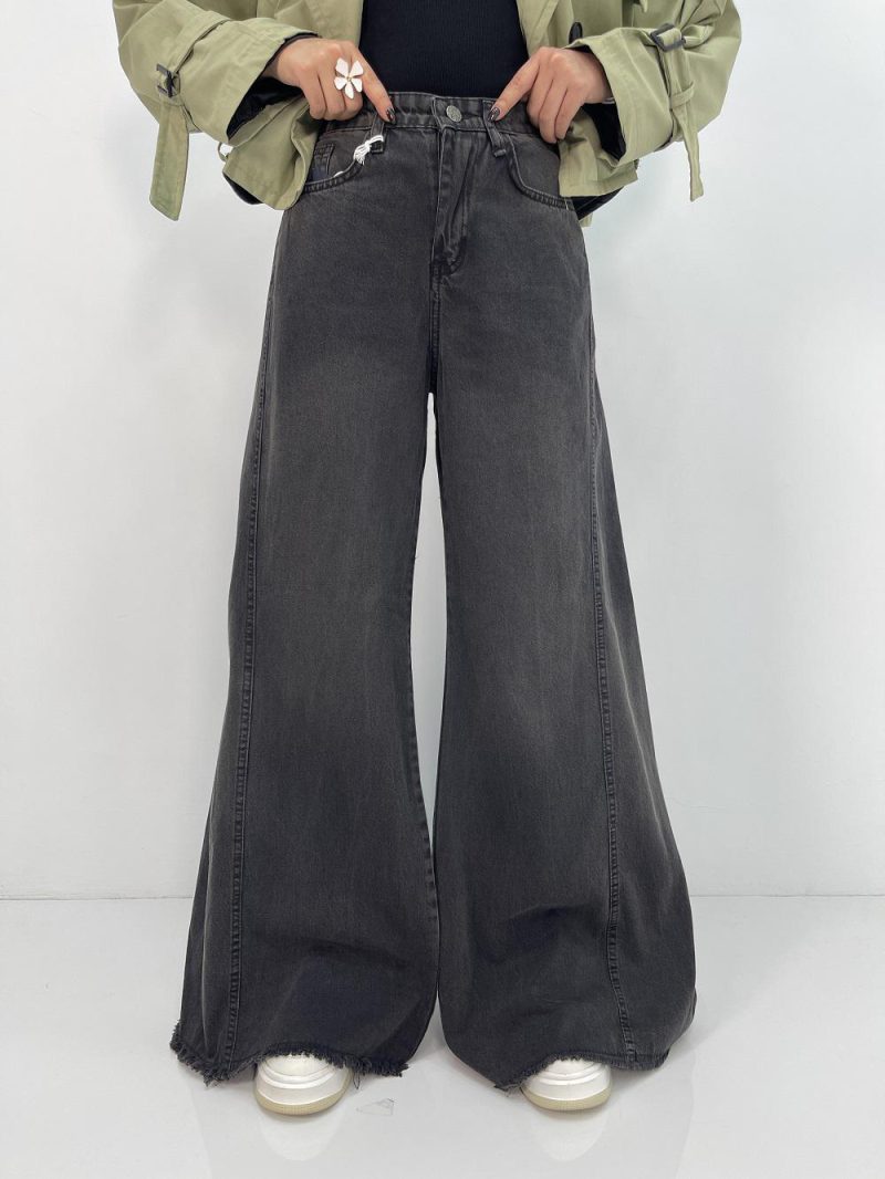 شلوار جین زنانه شافل زغالی سایز بزگ