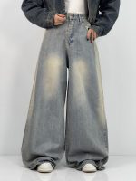 شلوار جین زنانه سوپر بگ آبی با تینت کرم