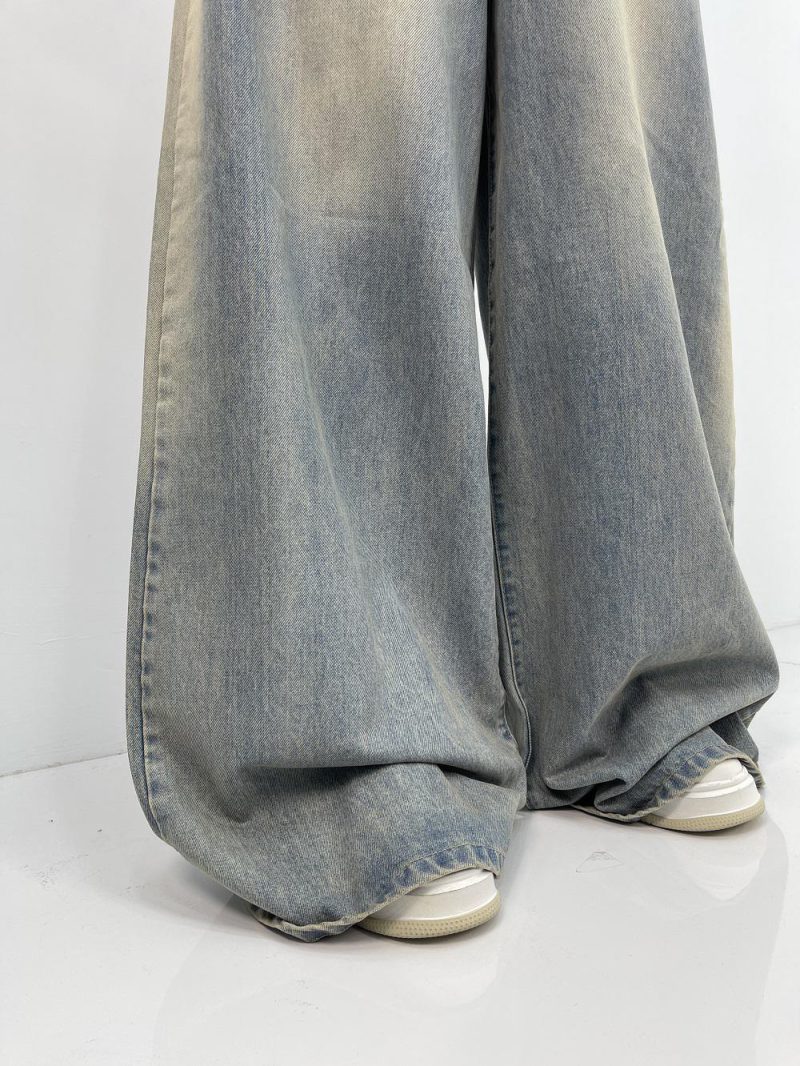 شلوار جین زنانه سوپر بگ آبی با سنگشور کرم