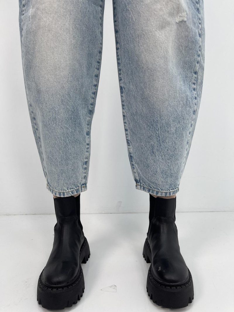 شلوار جین زنانه مام بالون آبی یخی