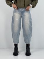 شلوار جین زنانه مام بالون آبی یخی