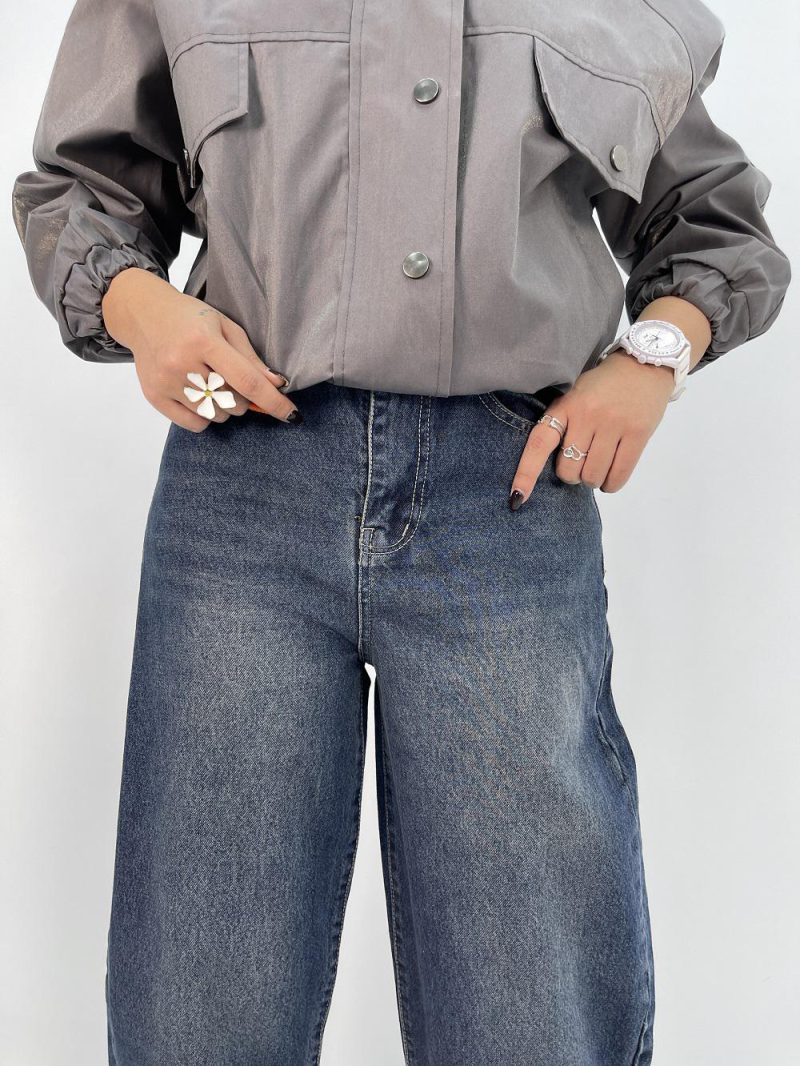 شلوار جین زنانه مام بالون آبی تیره