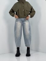 شلوار جین زنانه مام بالون آبی یخی