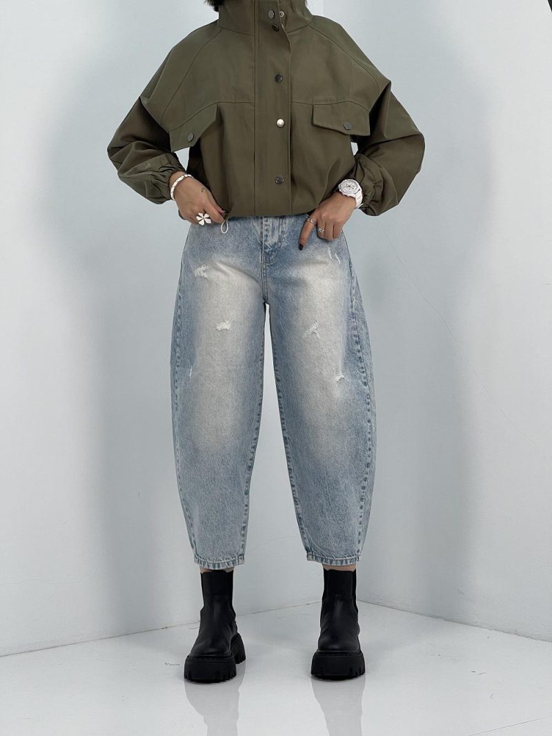 شلوار جین زنانه مام بالون آبی یخی