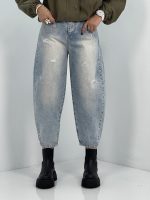 شلوار جین زنانه مام بالون آبی یخی