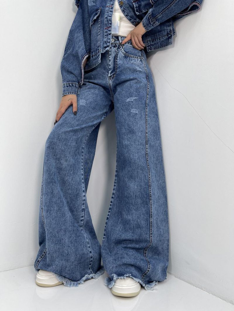 شلوار جین زنانه شافل بگ آبی