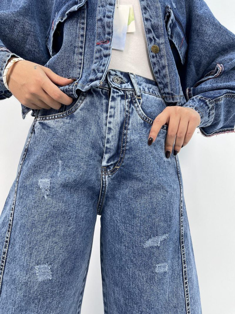 شلوار جین زنانه شافل بگ آبی