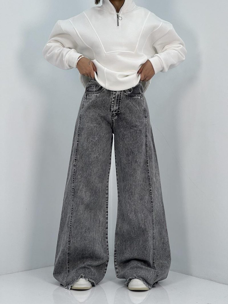 شلوار جین زنانه شافل بگ طوسی