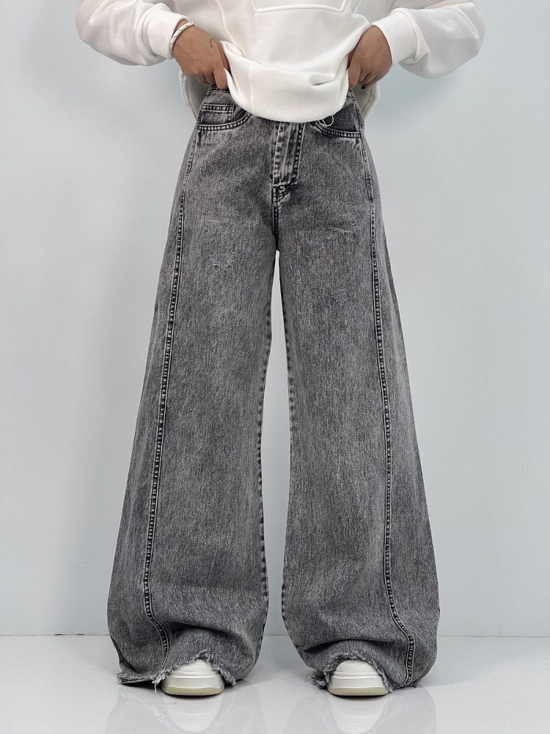 شلوار جین زنانه شافل بگ طوسی