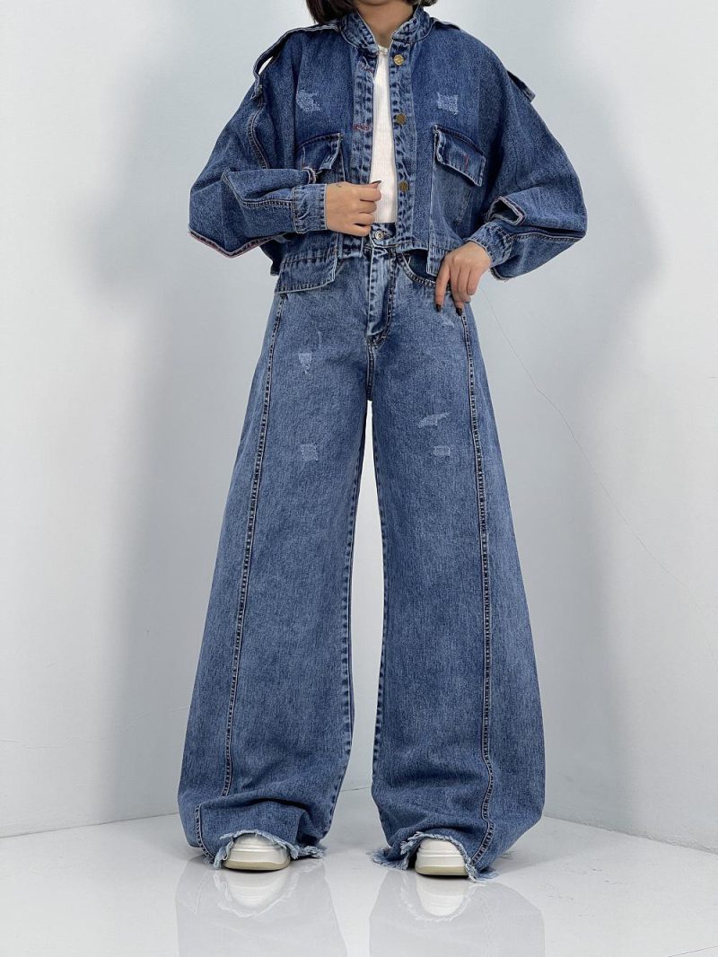 شلوار جین زنانه شافل بگ آبی