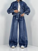 شلوار جین زنانه شافل بگ آبی سنگشور