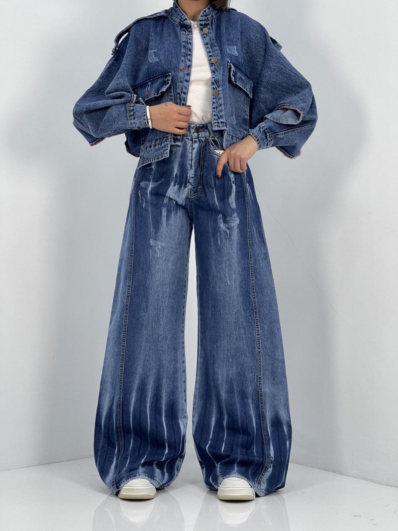 شلوار جین زنانه شافل بگ آبی سنگشور