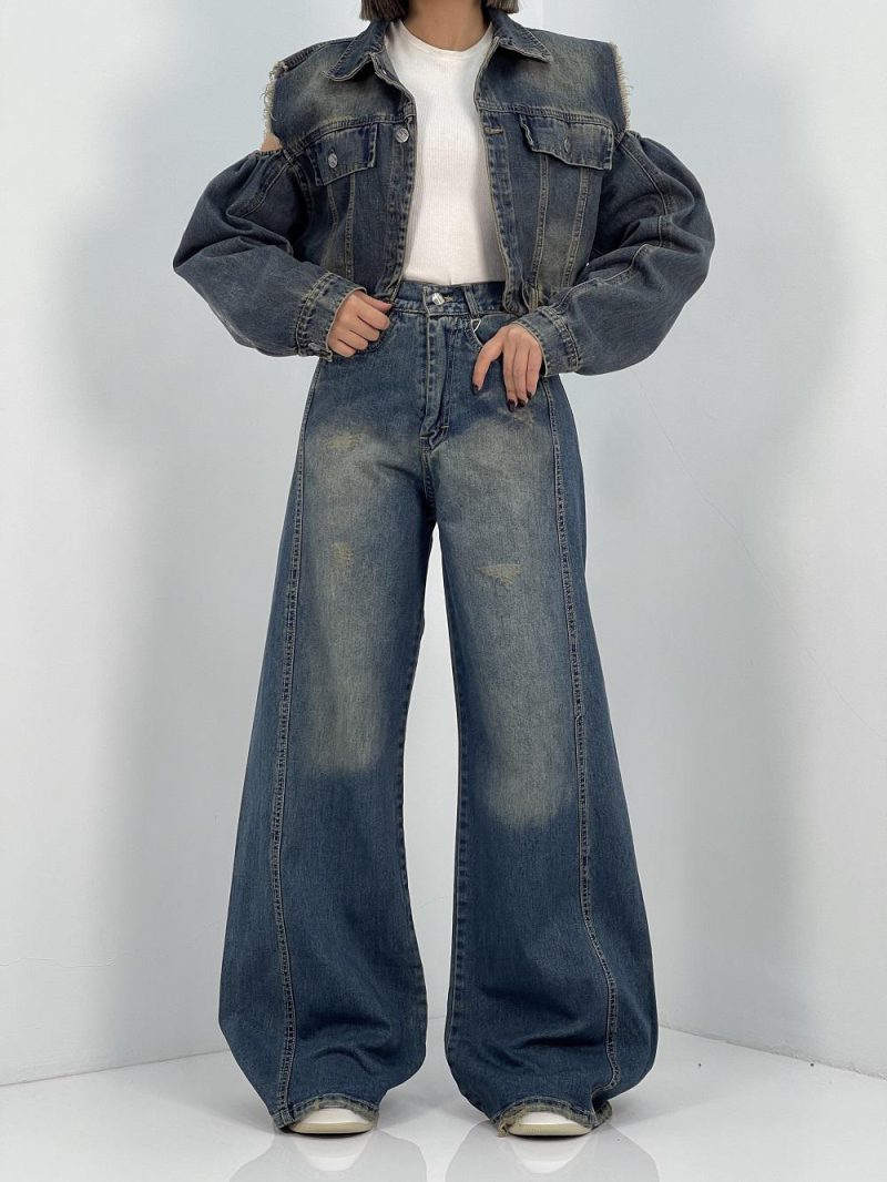 شلوار جین زنانه شافل آبی سنگشور