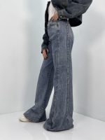 شلوار جین زنانه شافل بگ آبی کثیف شور