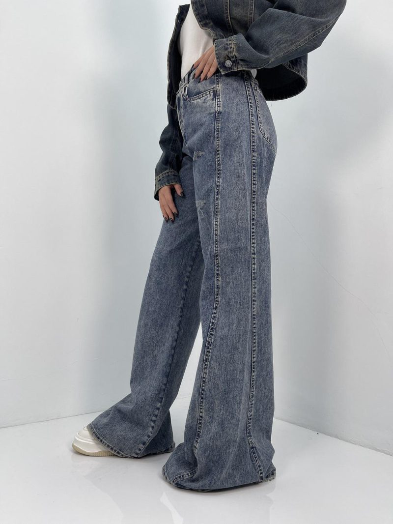 شلوار جین زنانه شافل بگ آبی کثیف شور