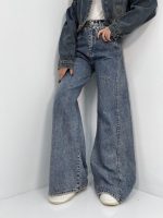 شلوار جین زنانه شافل بگ آبی کثیف شور