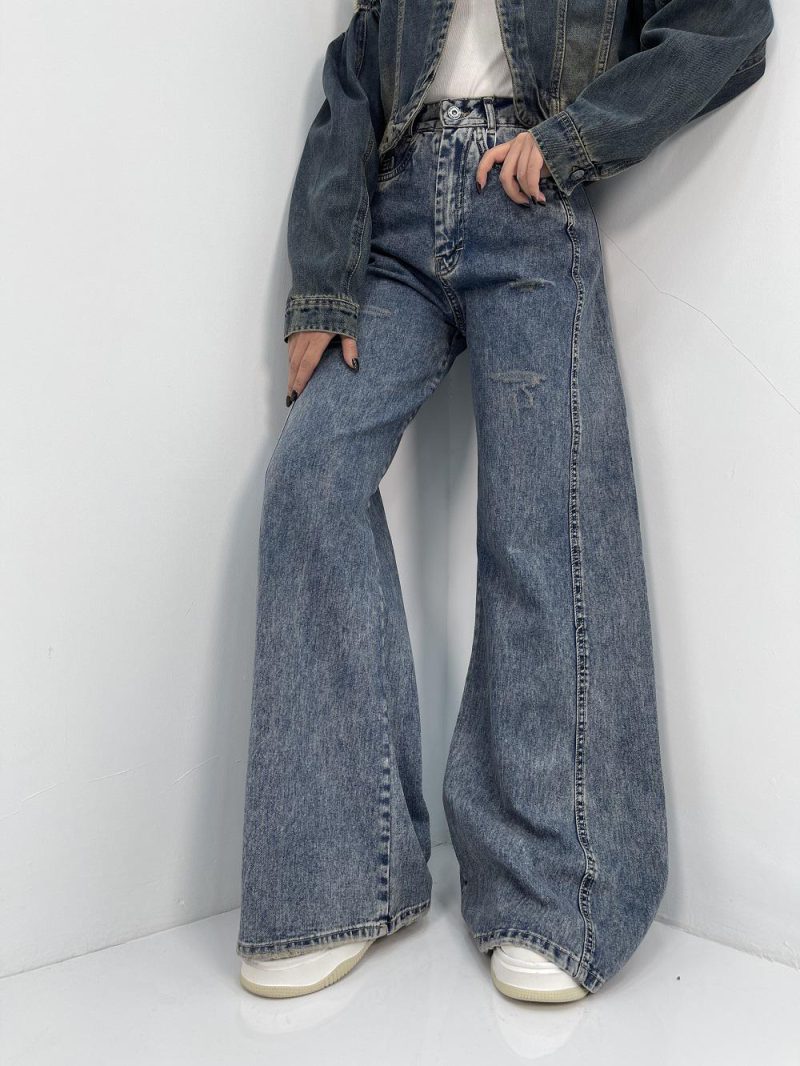 شلوار جین زنانه شافل بگ آبی کثیف شور