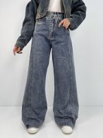شلوار جین زنانه شافل بگ آبی کثیف شور