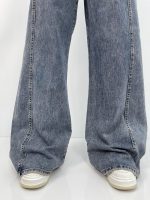 شلوار جین زنانه شافل بگ آبی کثیف شور
