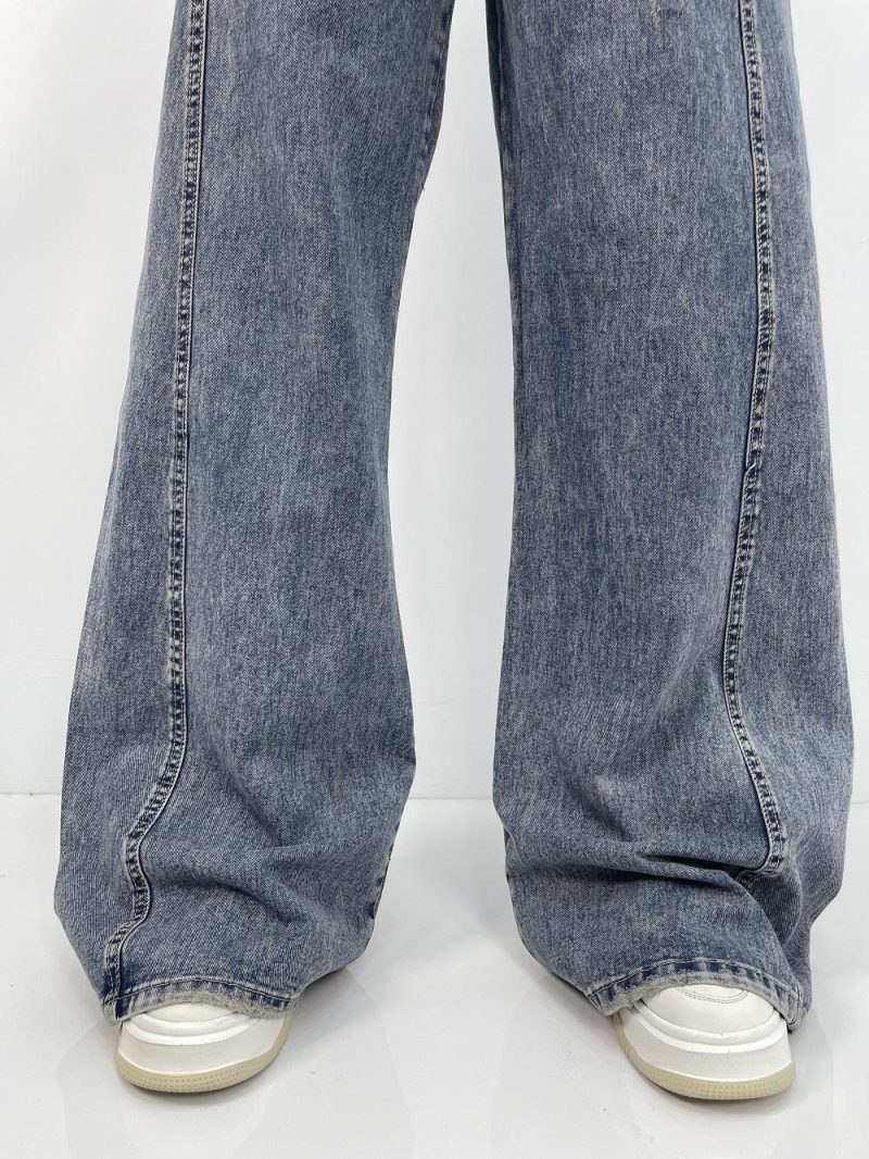 شلوار جین زنانه شافل بگ آبی کثیف شور