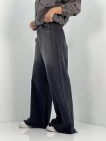 شلوار جین زنانه شافل بگ زغالی با سنگشور صدفی