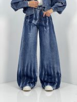 شلوار جین زنانه شافل بگ آبی سنگشور