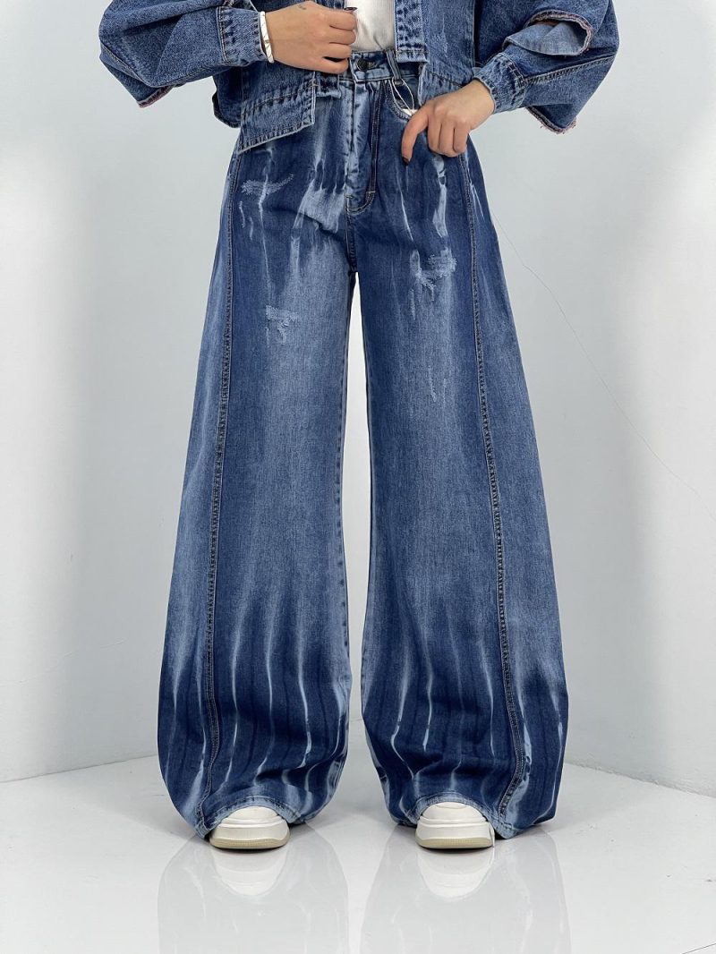 شلوار جین زنانه شافل بگ آبی سنگشور