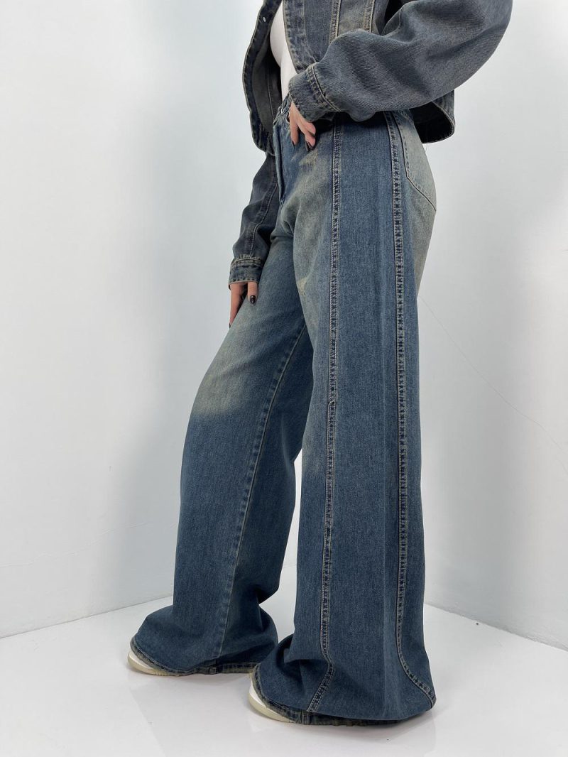 شلوار جین زنانه شافل آبی سنگشور